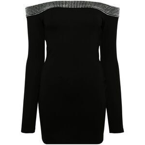 David Koma Women's Crystal-Embellished Off-Shoulder Mini Black Dress Size UK8US4